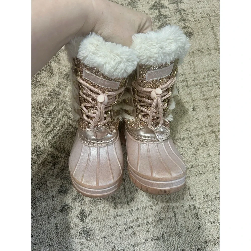 London Fog Pink Faux Fur Glitter Size 11M Child's Boots Sparkle Shimmer Fun Warm